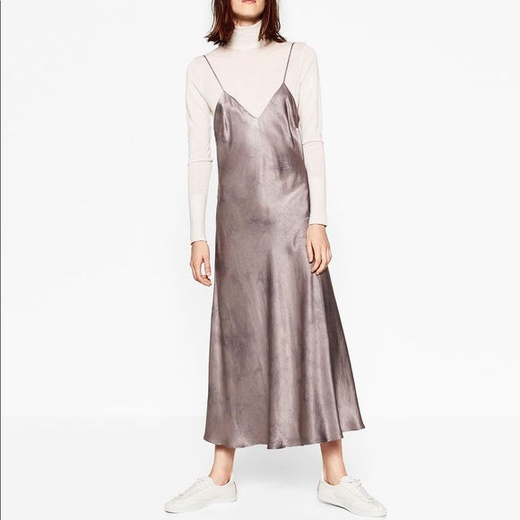 zara silver slip dress